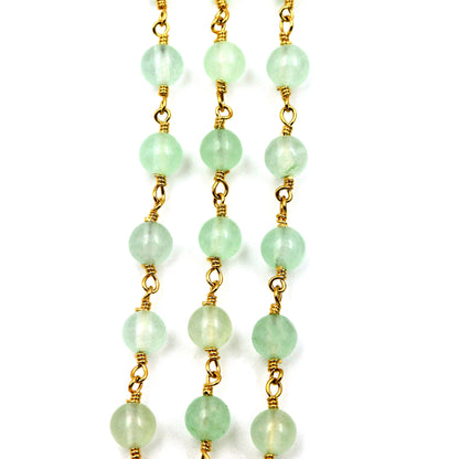 Aqua Jade Cabochon Beads 6mm Gold Plated Gemstone Rosary Chain