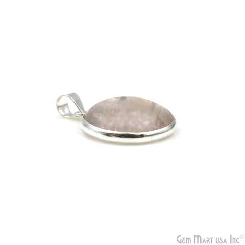 Rose Quartz Gemstone Round 28x23mm Sterling Silver Necklace Pendant 1PC