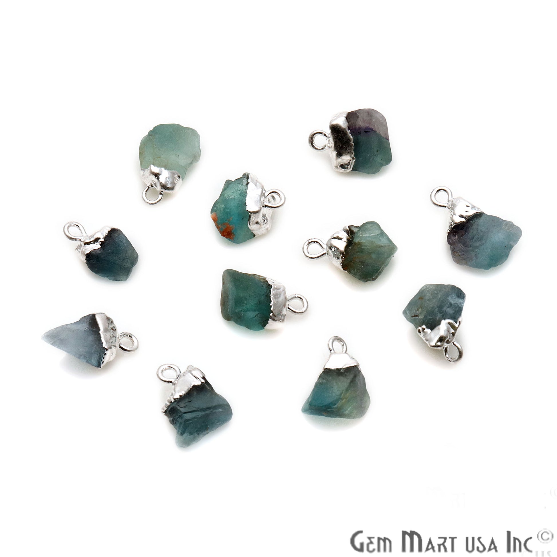 Rough Fluorite Organic 12x8mm Silver Electroplated Pendant Connector - GemMartUSA