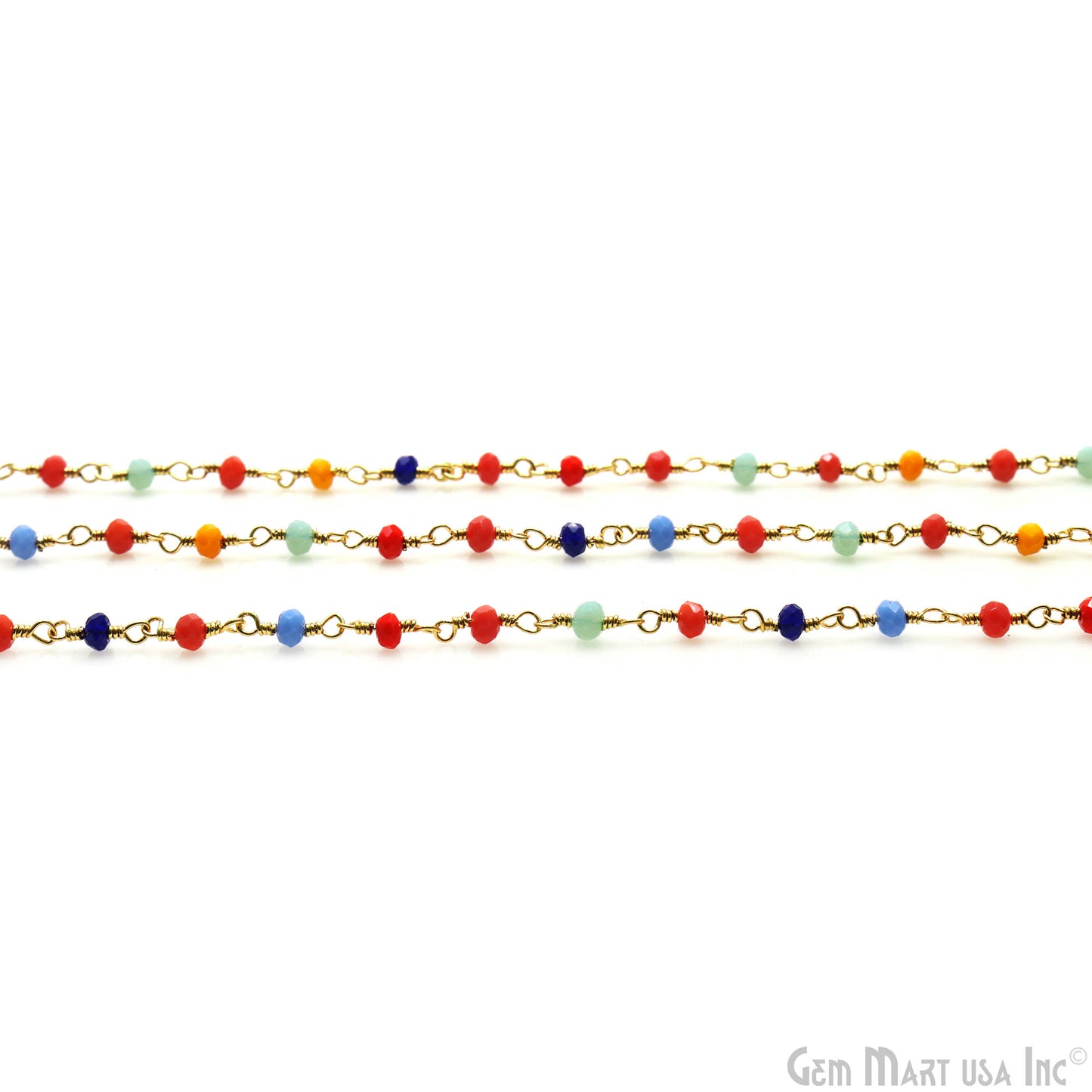 Multi Color Faceted Beads Gemstone Gold Wire Wrapped Bead Rosary Chain