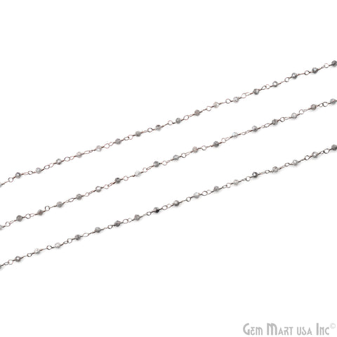 Mistique Labradorite 2-2.5mm Round Tiny Beads Silver Plated Rosary Chain