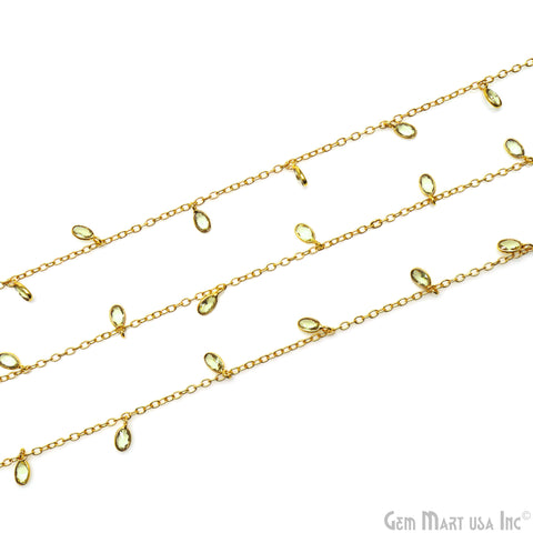 Lemon Topaz Oval 5x3mm Gold Plated Bezel Connector Dangle Rosary Chain