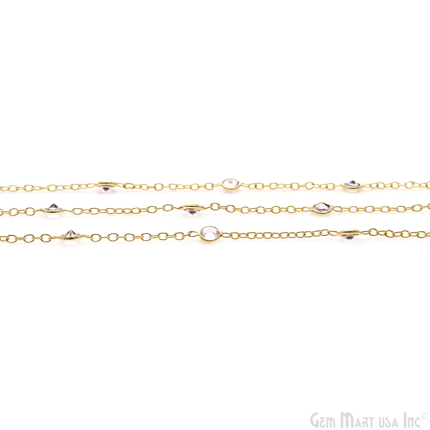 Morganite Quartz Round 4mm Gold Plated Bezel Connector Rosary Chain