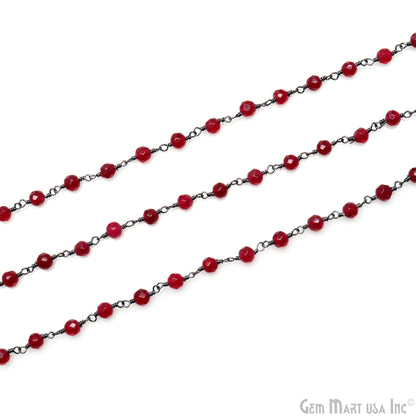 Ruby Chalcedony 4mm Faceted Beads Oxidized Wire Wrapped Rosary