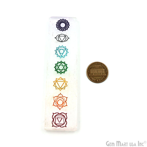 Selenite Tower Rectangle Shape 100x27mm Engraved Symbols Reiki Healing Meditation Gemstones