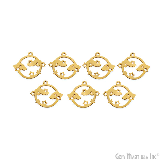 Round Star Charm Laser Finding Gold Plated 20x22mm Charm For Bracelets & Pendants