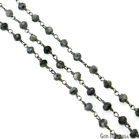 Black Rutilated Jade Faceted Beads 4mm Oxidized Gemstone Rosary Chain