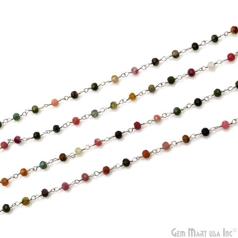 Tourmaline Silver Plated Beaded Wire Wrapped Rosary Chain (763940339759)