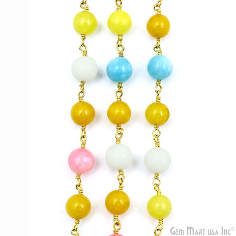 Multi Color Stone Cabochon Beads 8mm Gold Plated Gemstone Rosary Chain