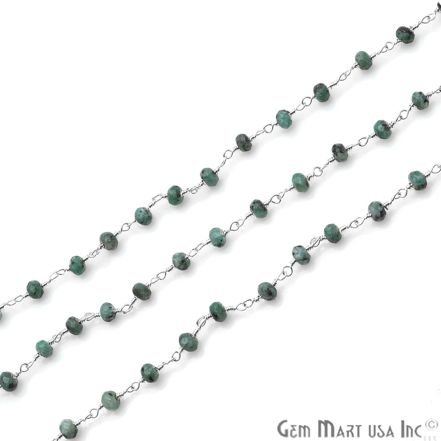 Chrysocolla Jade Faceted Beads 4mm Silver Plated Wire Wrapped Rosary Chain - GemMartUSA