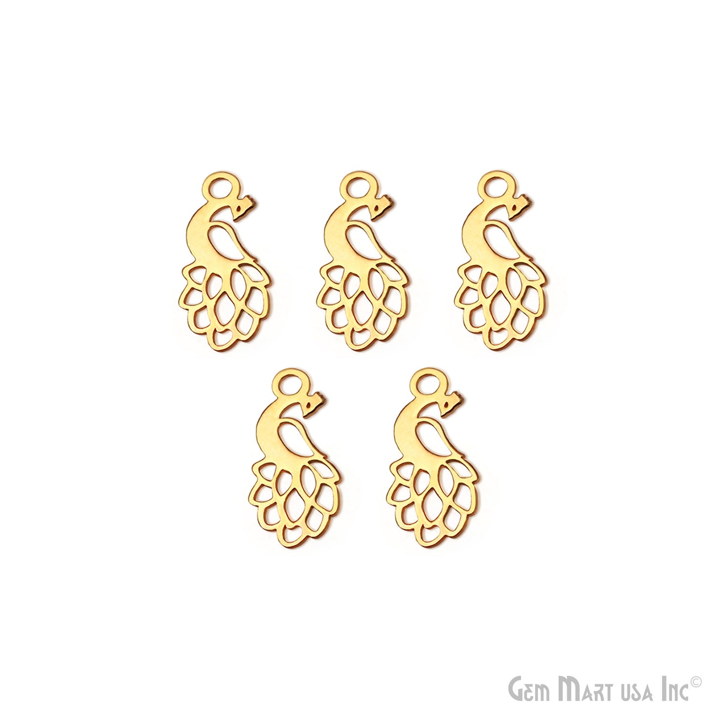 Peacock Charm Laser Finding Gold Plated 15x18mm Charm For Bracelets & Pendants