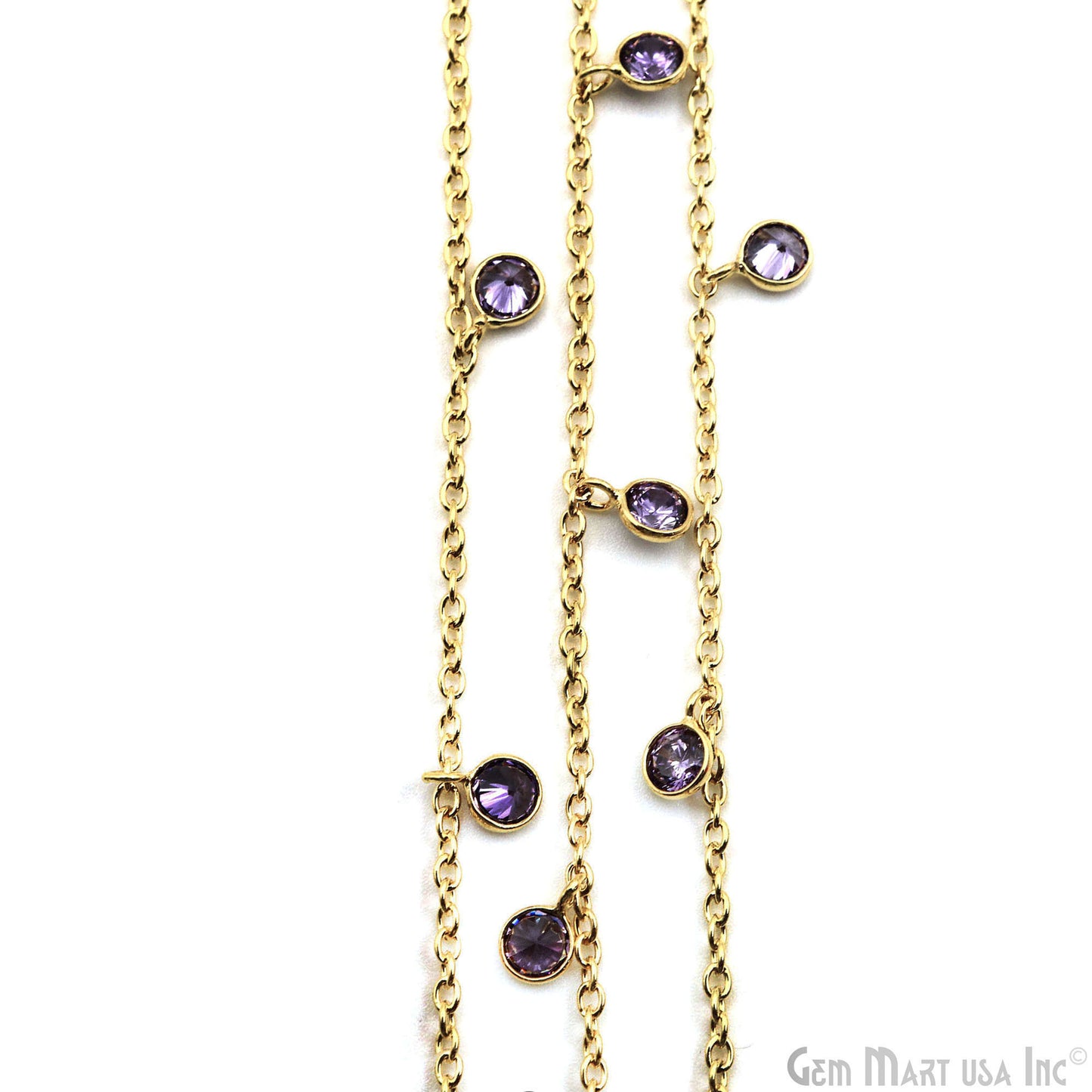 Amethyst Round 5mm Gold Plated Bezel Connector Dangle Rosary Chain