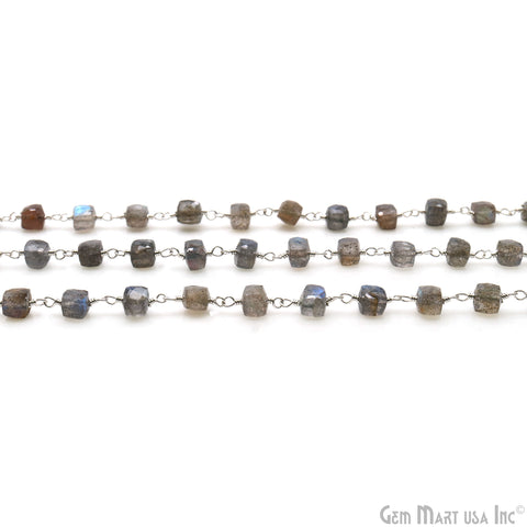 Labradorite Cube Faceted 4-5mm Silver Wire Wrapped Rosary Chain