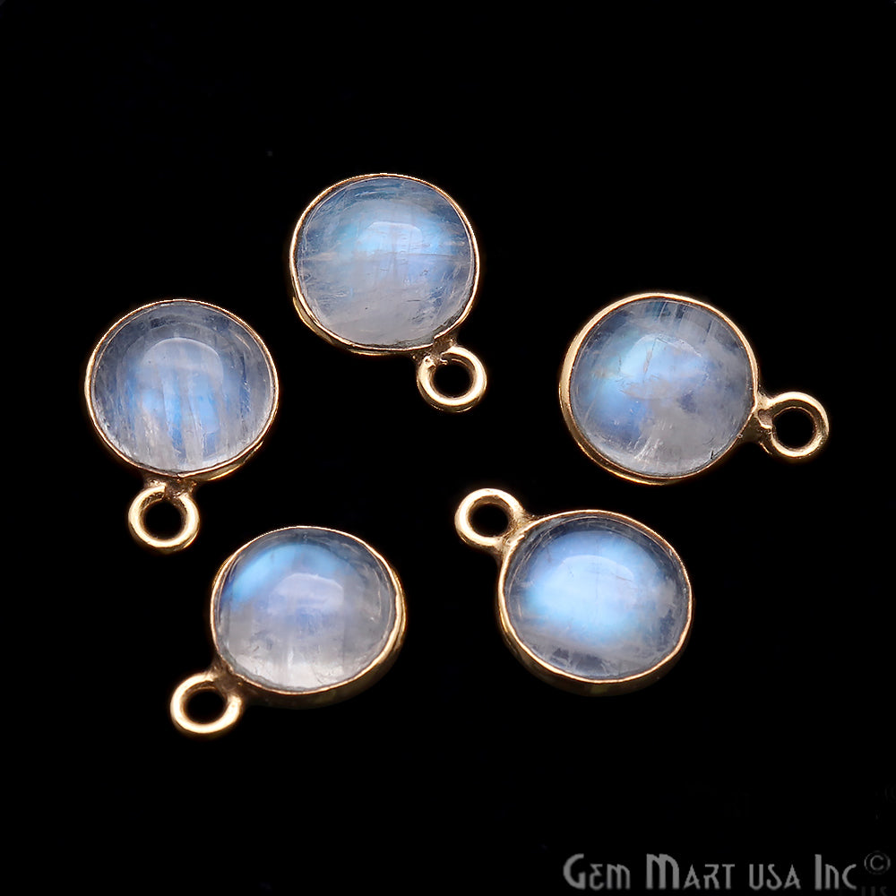 Rainbow Moonstone Round 8mm Gold Plated Cabochon Connector - GemMartUSA