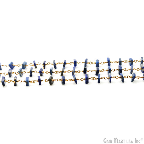 Lapis Square Beads 4-5mm Gold Wire Wrapped Rosary Chain