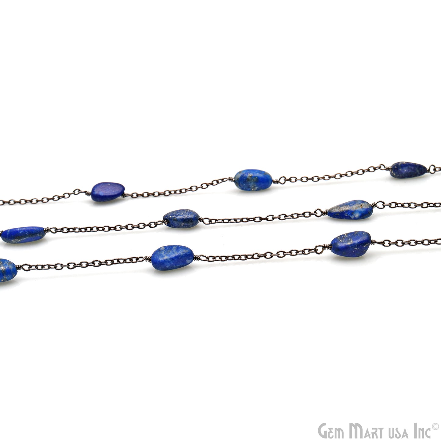 Lapis Tumble Beads 10x6mm Oxidized Wire Wrapped Rosary Chain