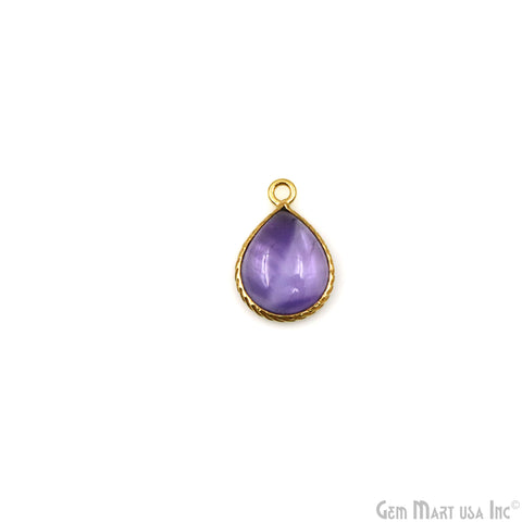 Amethyst Cabochon Pears 10x12mm Single Bail Gold Plated Twisted Design Bezel Connector