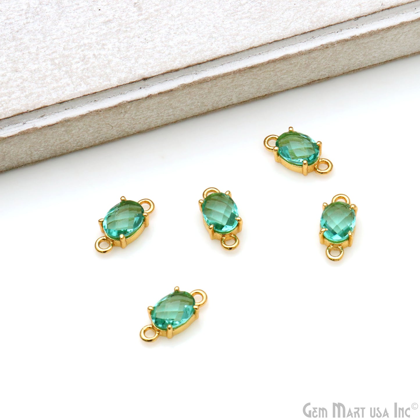 Gemstone Oval 6x8mm Gold Plated Prong Setting Double Bail Connector