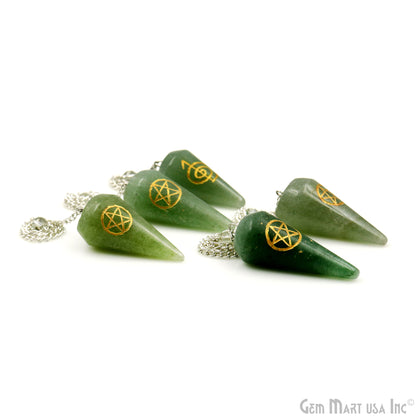 Aventurine Healing Pendulum Pendant, 44x19mm Healing Gemstone With Reiki Symbols Pendulum