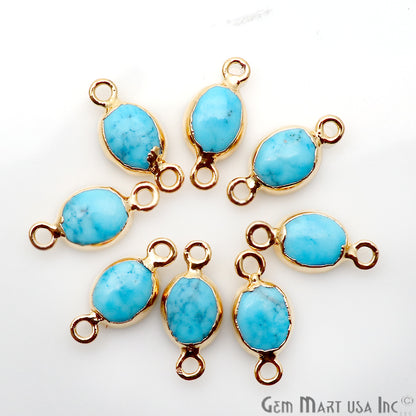 Turquoise 8X10mm Oval Gold Electroplated Double Bail Gemstone Connector - GemMartUSA