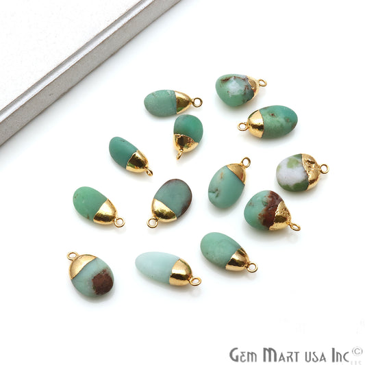 Chrysoprase Matte Beads Organic 22x13mm Gold Electroplated Pendant Connector - GemMartUSA