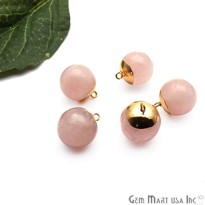 Rose Quartz 18x14mm Gold Electroplated Single Bail Charm Ball Connector - GemMartUSA