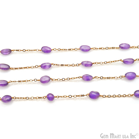 Amethyst Tumble Beads Gold Plated Wire Wrapped Rosary Chain