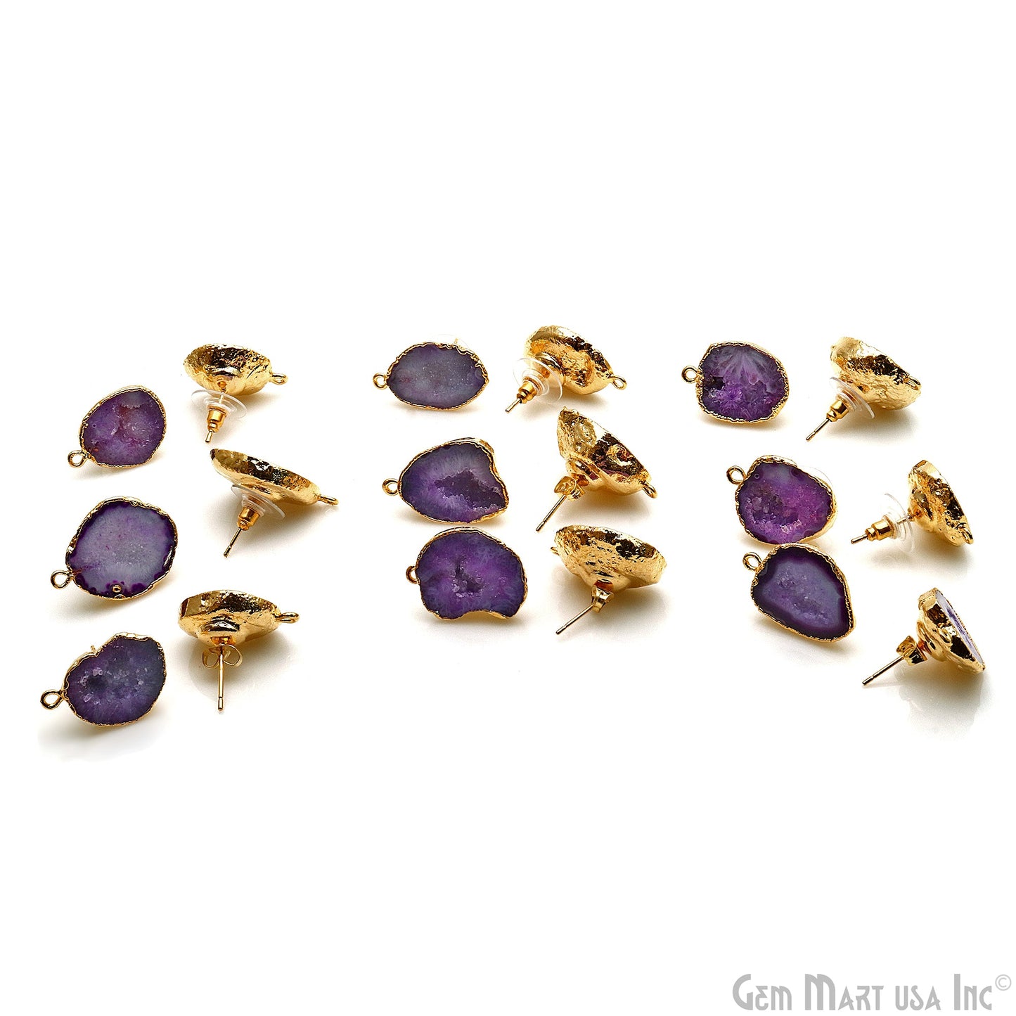 DIY Agate Slice Geode Druzy Gold Edged Loop Connector Studs Earrings