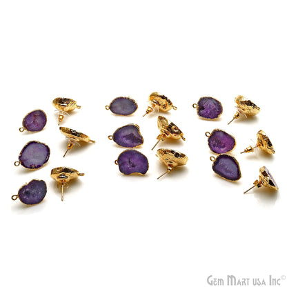 DIY Agate Slice Geode Druzy Gold Edged Loop Connector Studs Earrings