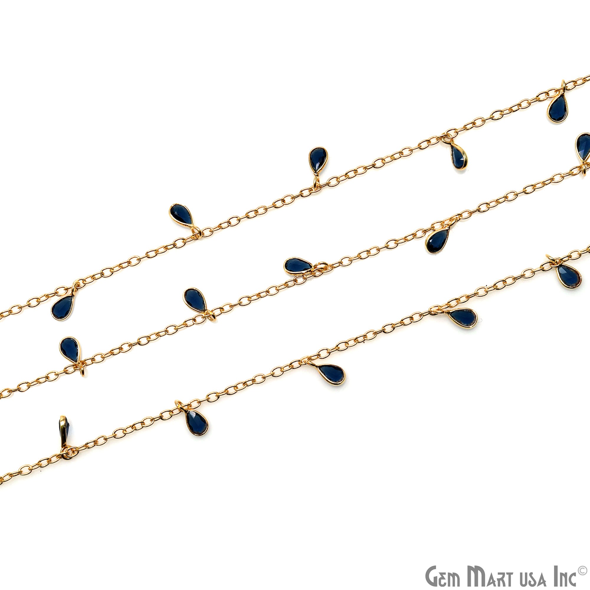 Sapphire Pear Bezel 5x4mm Gold Plated Dangle Fancy Rosary Chain