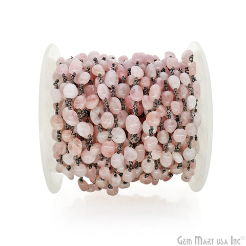 Rose Quartz Tumble Beads 8x5mm Oxidized Gemstone Rosary Chain