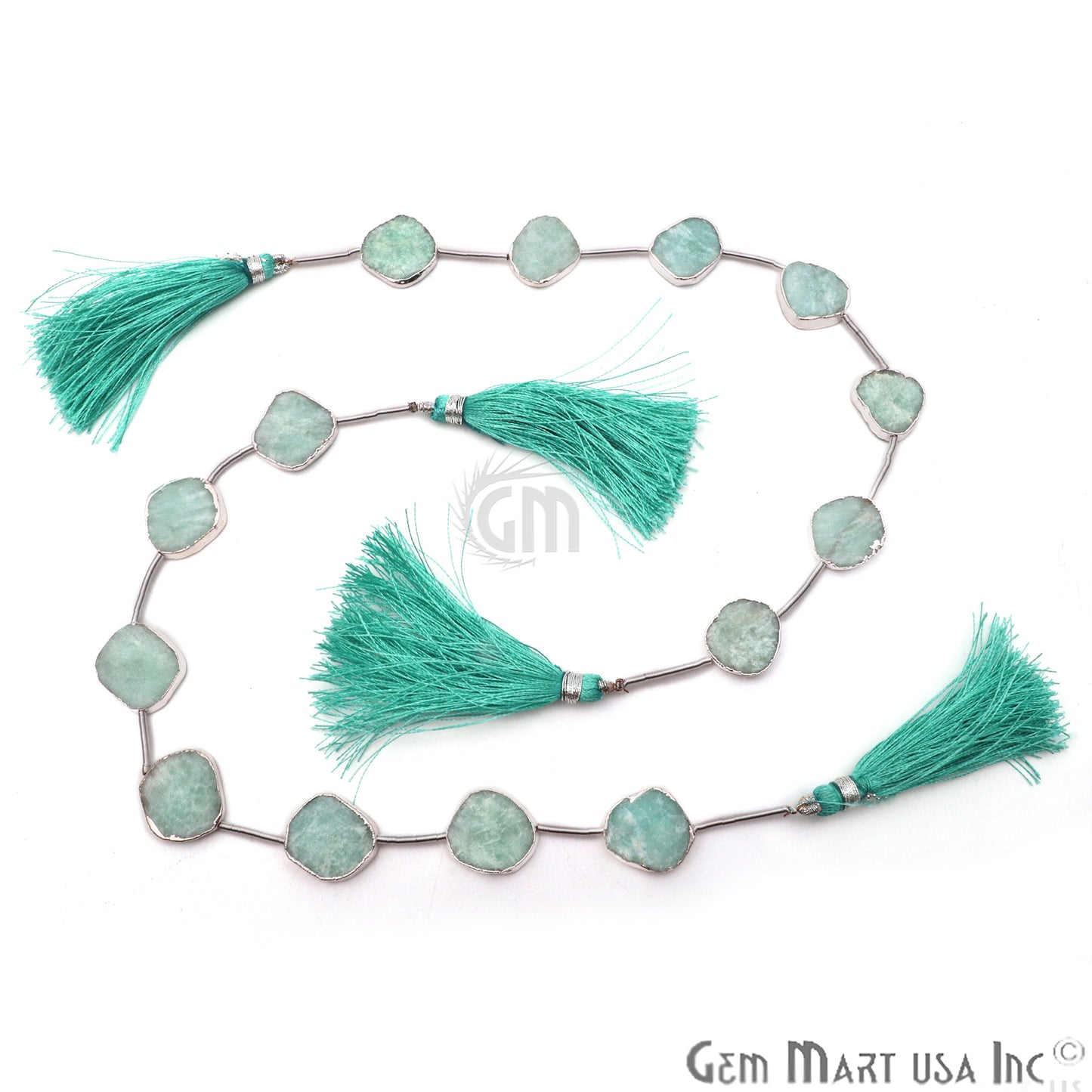 Amazonite Free Form 18x15mm Silver Edged Crafting Beads Gemstone Strands 9INCH - GemMartUSA