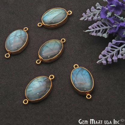 Labradorite Cabochon 30x16mm Oval Gold Electroplated Double Bail Gemstone Connector - GemMartUSA