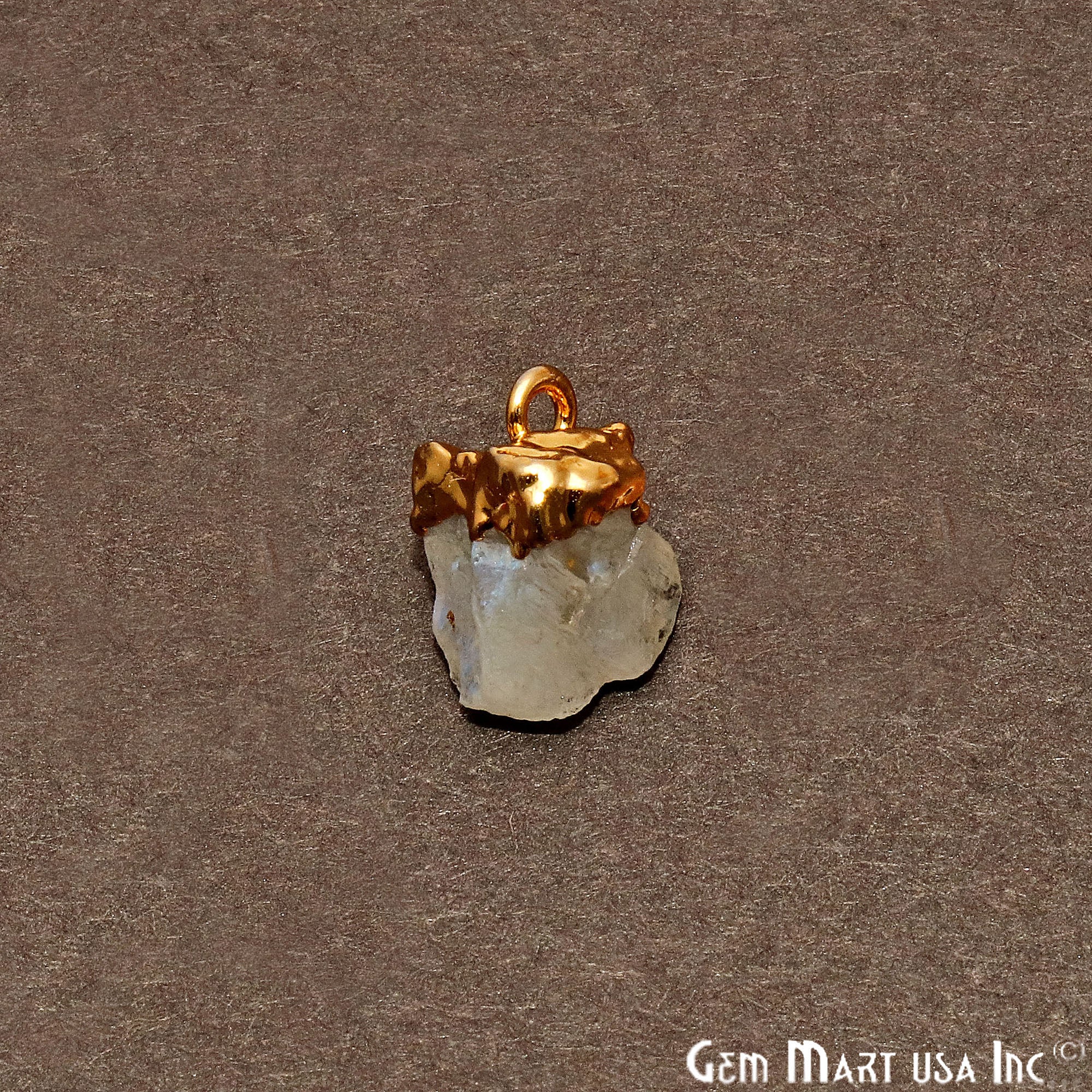 Rough Rainbow Moonstone Gold Electroplated 13x7mm Gemstone Connector - GemMartUSA