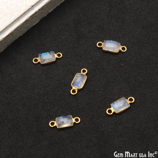 Rainbow Moonstone Cabochon 6x8mm Rectangle Double Bail Gold Bezel Connector