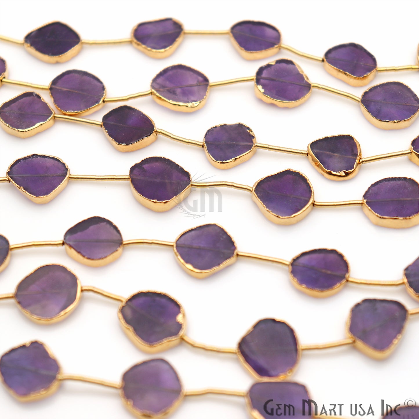 Amethyst Free Form 18x15mm Gold Edged Crafting Beads Gemstone Strands 9INCH - GemMartUSA