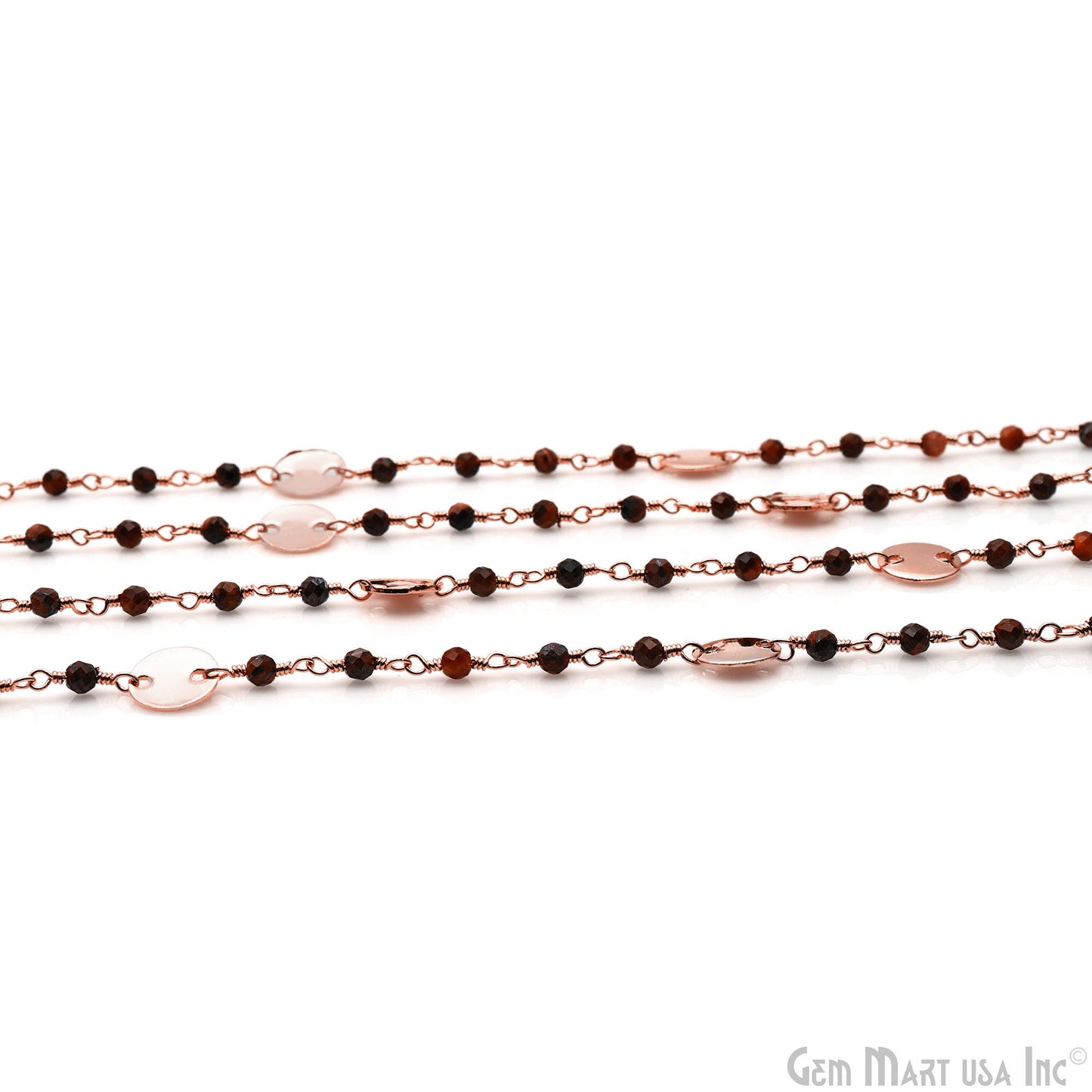 Tiger Eye 3-3.5mm Rose Gold Plated Wire Wrapped Beads Rosary Chain