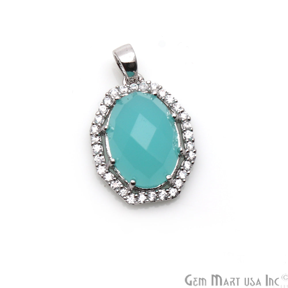 Chalcedony Pendants, Bracelets Charms, Cubic Zircon Pave Diamond, Oval Pendant (50121) - GemMartUSA