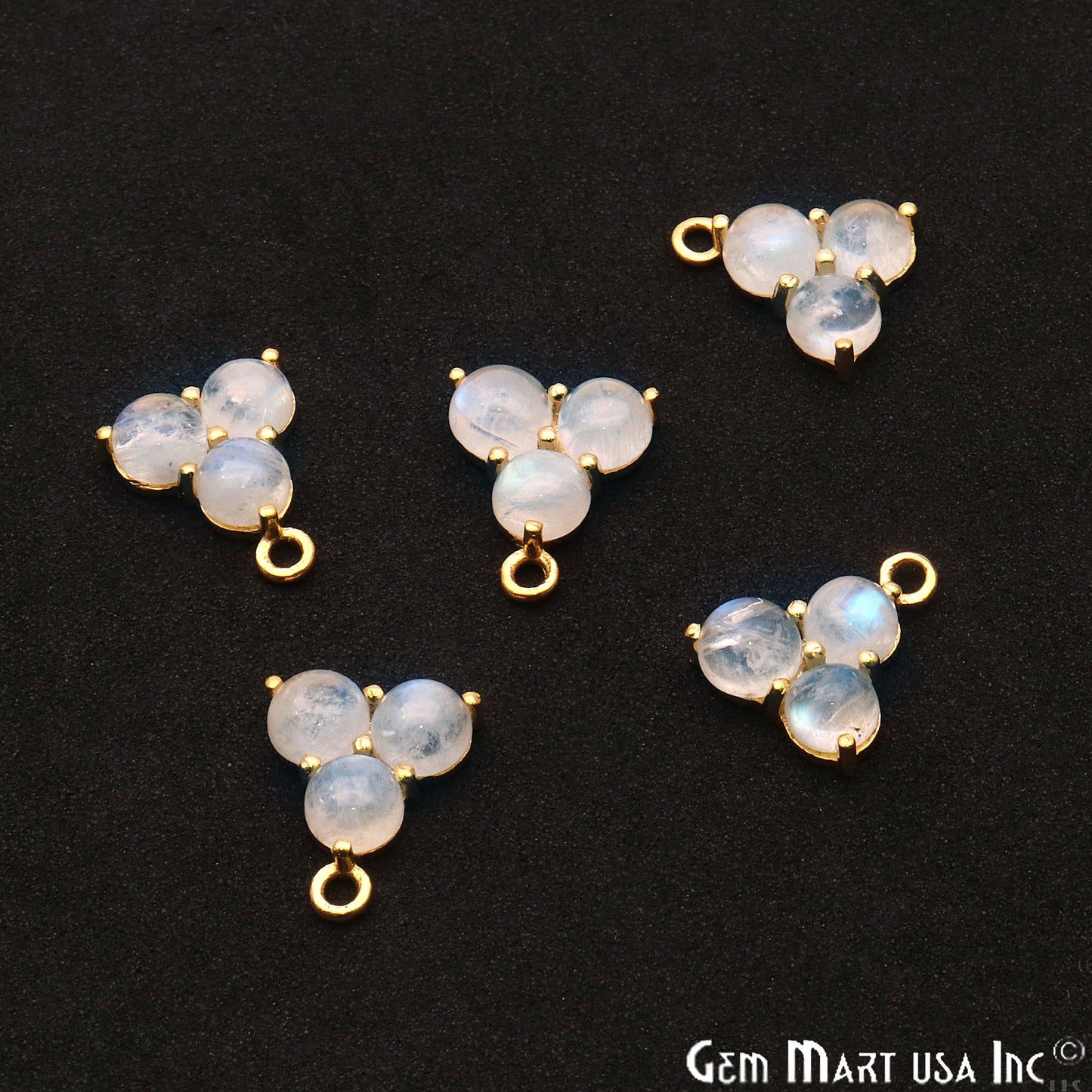 Rainbow Moonstone Gemstone 16x13mm Prong Setting Gold Plated Component Connector - GemMartUSA