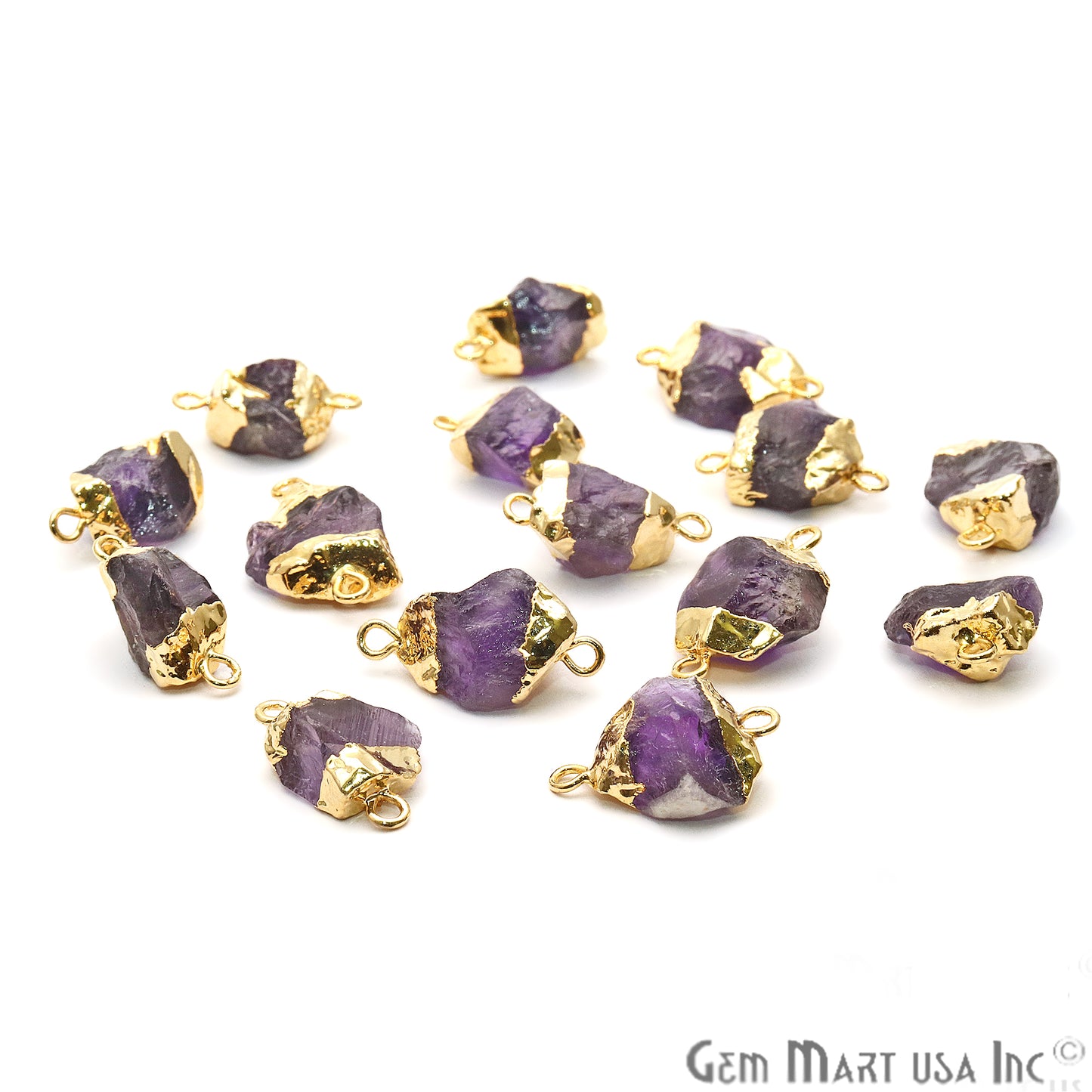 Rough Amethyst Organic 22x13mm Gold Electroplated Pendant Connector - GemMartUSA