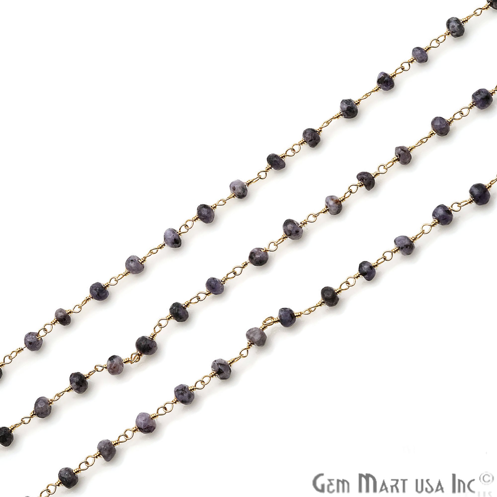 Lavender Quartz Jade Faceted Beads 4mm Gold Plated Wire Wrapped Rosary Chain - GemMartUSA