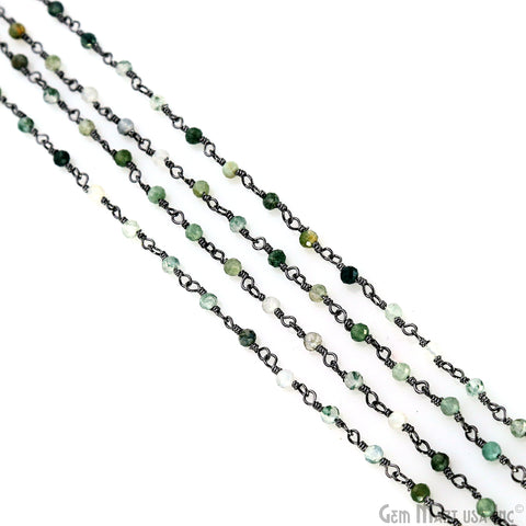 Green Rutile Oxidized Wire Wrapped Gemstone Beads Rosary Chain