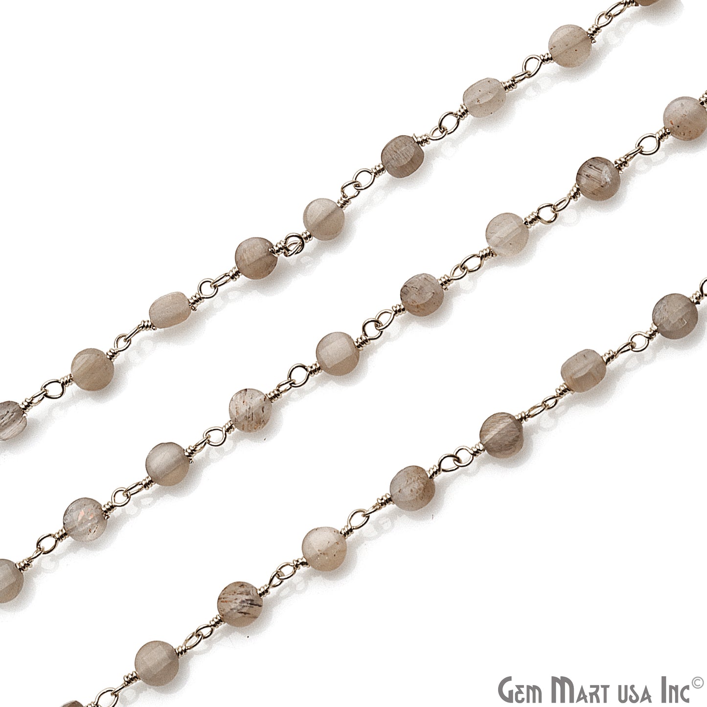 Brown Monalisa Faceted 3-4mm Silver Wire Wrapped Rosary Chain - GemMartUSA