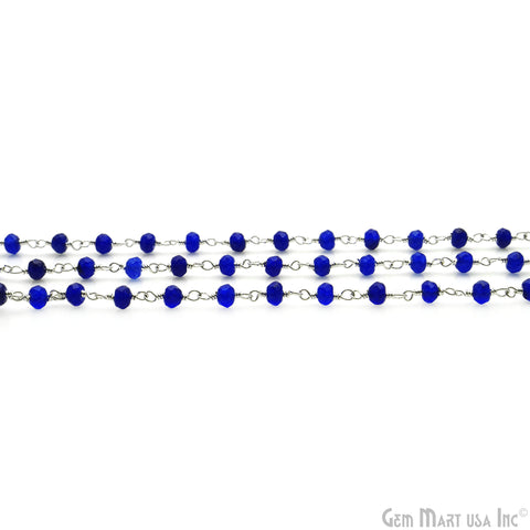 Blue Jade 4mm Faceted Beads Silver Wire Wrapped Rosary Chain
