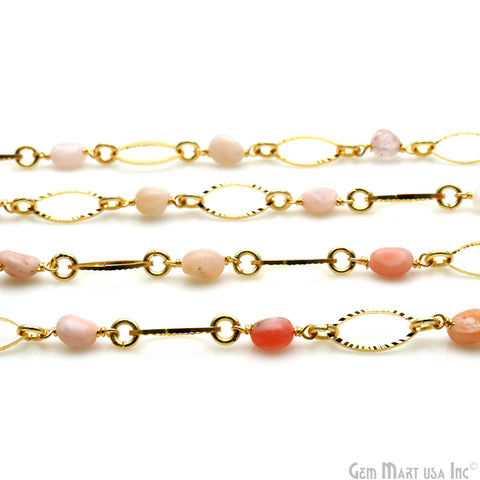 Pink Opal With Gold Marquise Finding Rosary Chain
