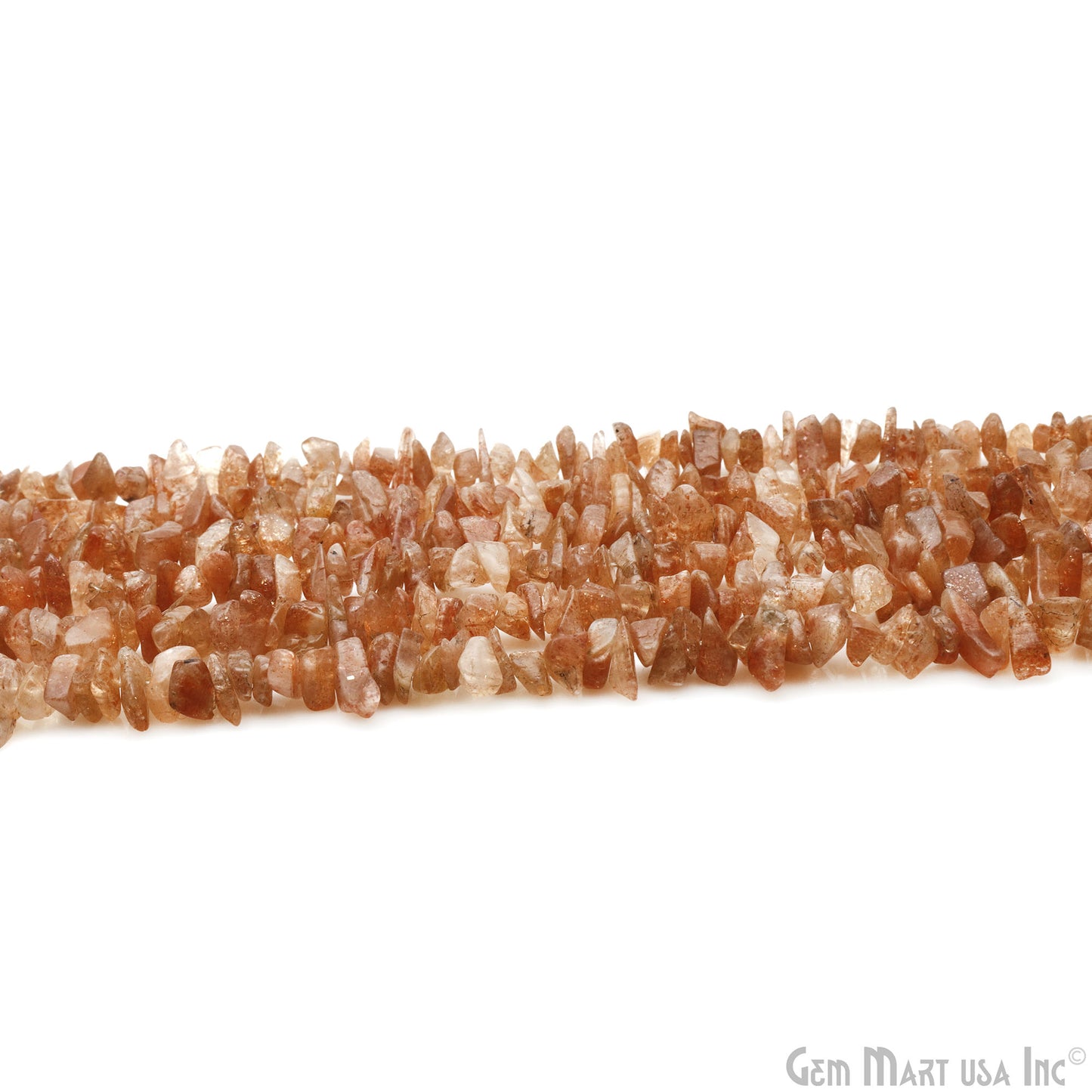 Sunstone Chip Beads, 34 Inch, Natural Chip Strands, Drilled Strung Nugget Beads, 7-10mm, Polished, GemMartUSA (CHSN-70004)