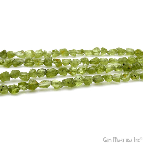 Peridot Rough Beads, 8 Inch Gemstone Strands, Drilled Strung Briolette Beads, Free Form, 7x5mm