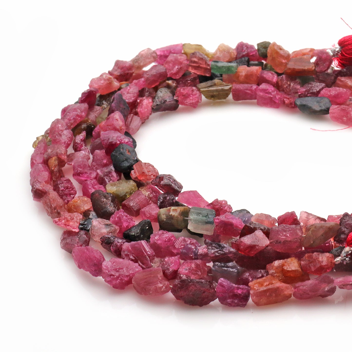 Multi Tourmaline Rough Gemstone 13x7mm Beaded Bracelet Handmade Silver Wire Rondelle - GemMartUSA