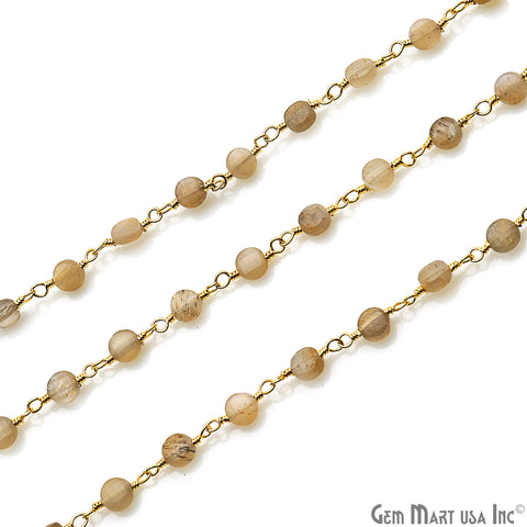 Brown Monalisa Faceted 3-4mm Gold Wire Wrapped Rosary Chain - GemMartUSA