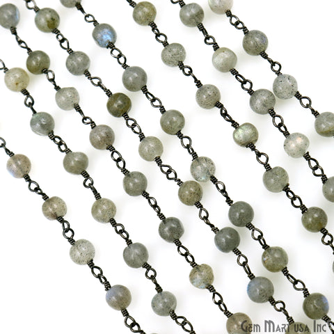 Labradorite Cabochon 4-5mm Oxidized Wire Wrapped Rosary Chain